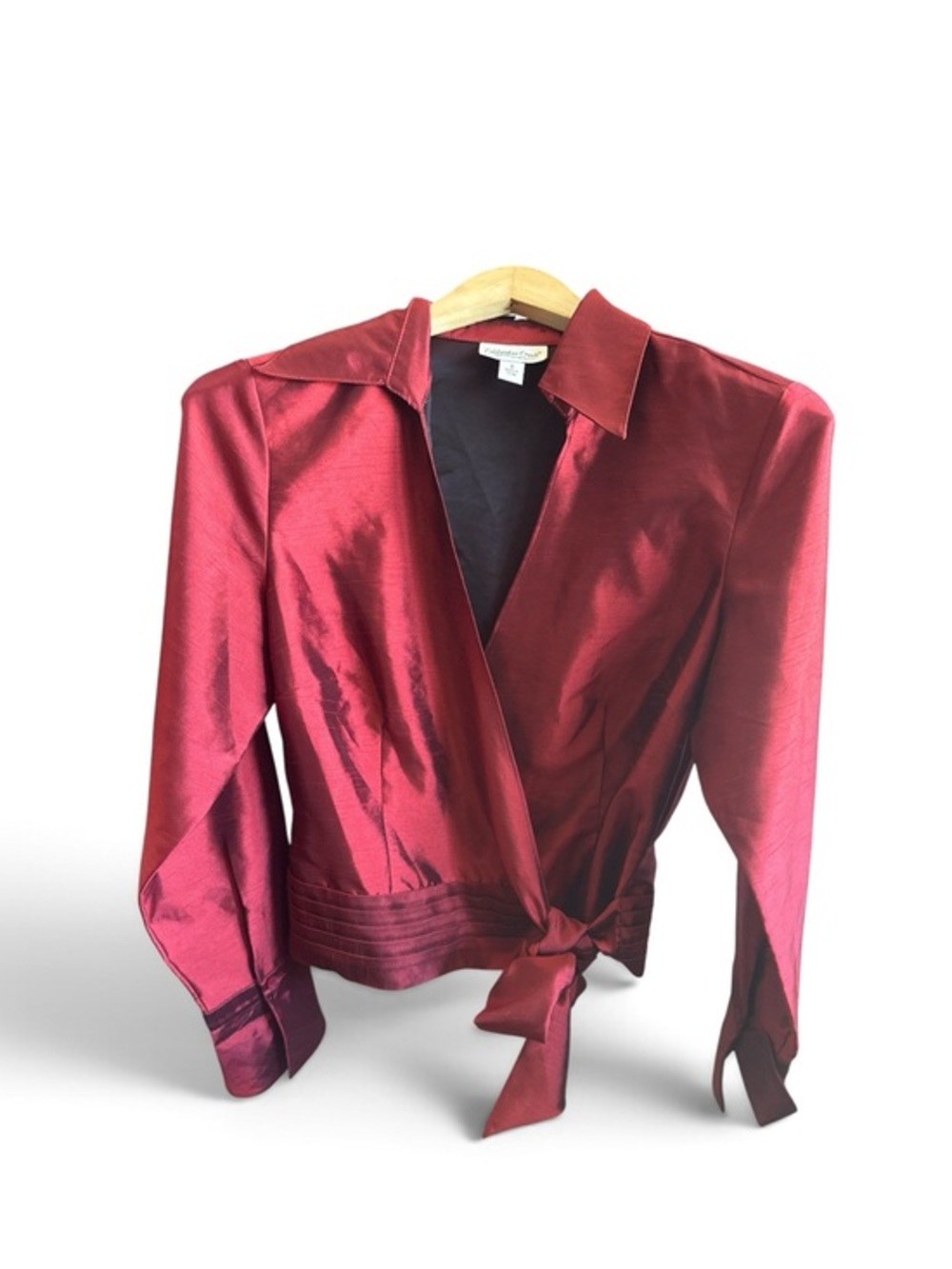 Coldwater Creek Red Satin Collared Wrap Top with Tie Women’s Small Long Sleeve